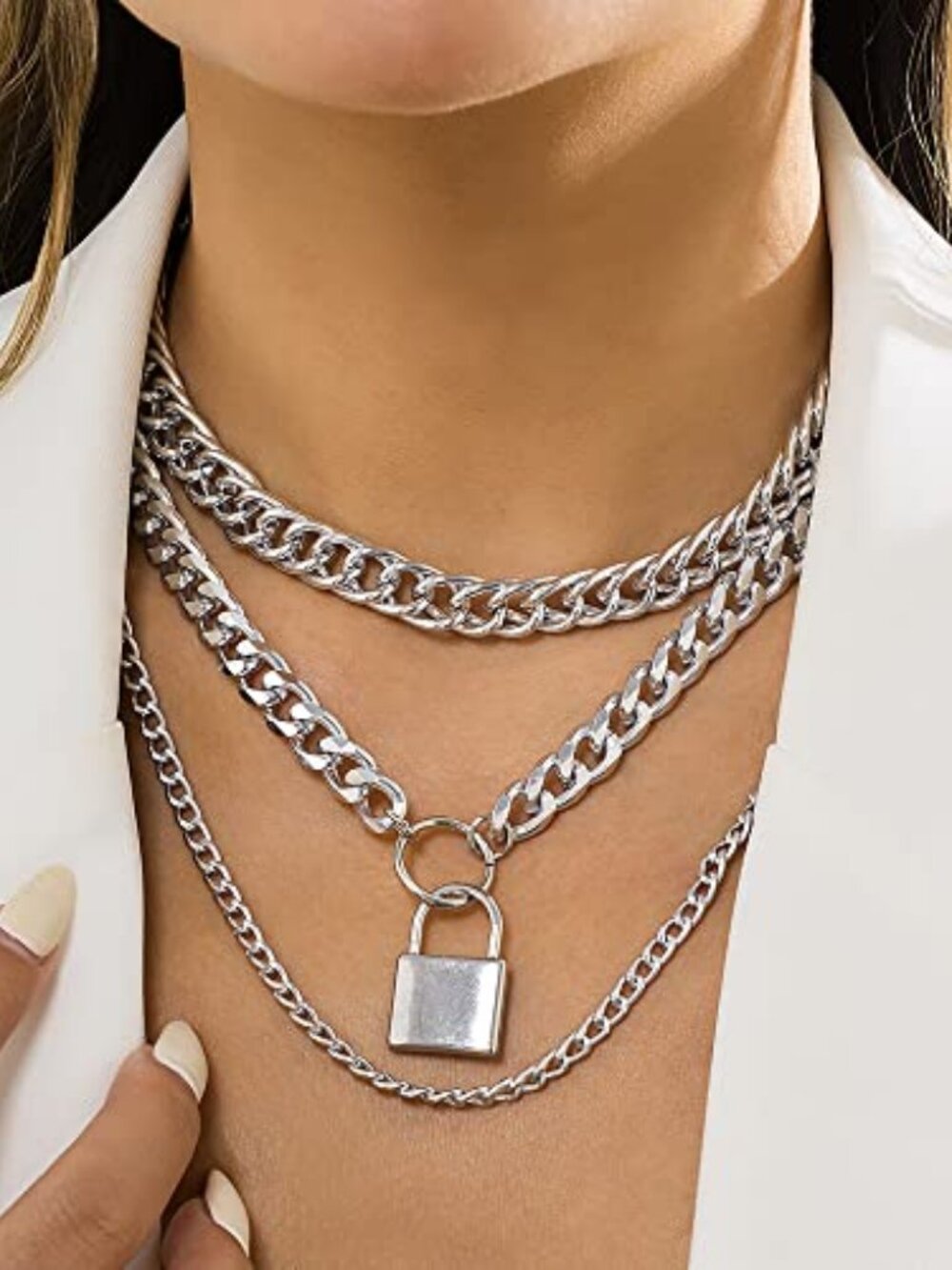 New -  Chunky Chain Necklace Punk Layered Choker‎ Necklaces Cuban Link Chain